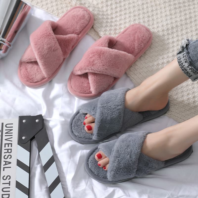 Cute Cartoon Bear Slippers For Women Fluffy Plush House Shoes Comfortable Indoor Wear Non-slip Sole