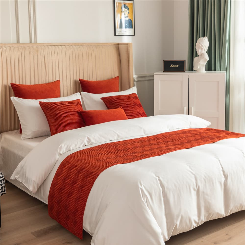 Eight-Color New Nordic Minimalist Dutch Velvet 3D Geometric Texture Model Room Reversible Bed Runner