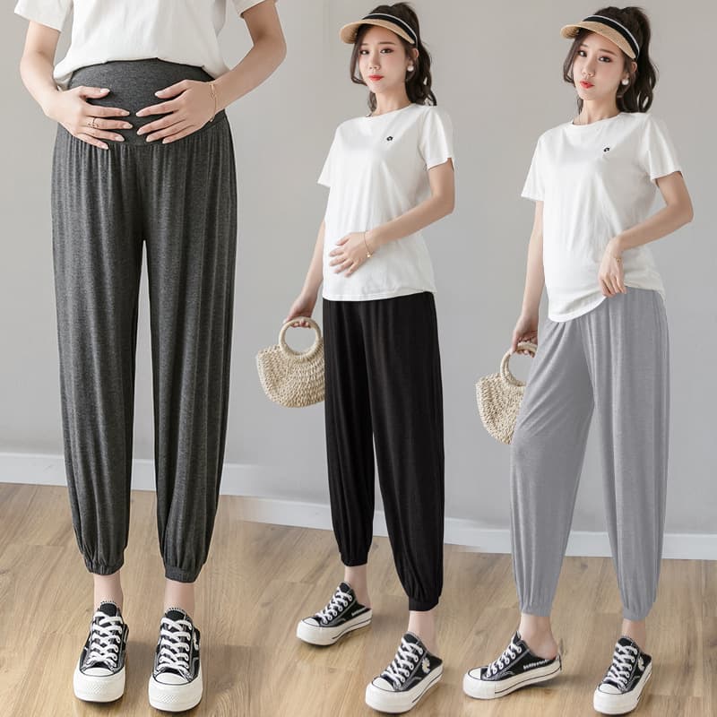 Maternity Jogger Pants, Spring/Summer Harem Pants, Cropped Ankle-Length, Loose Casual Maternity Pants, Modal Fabric