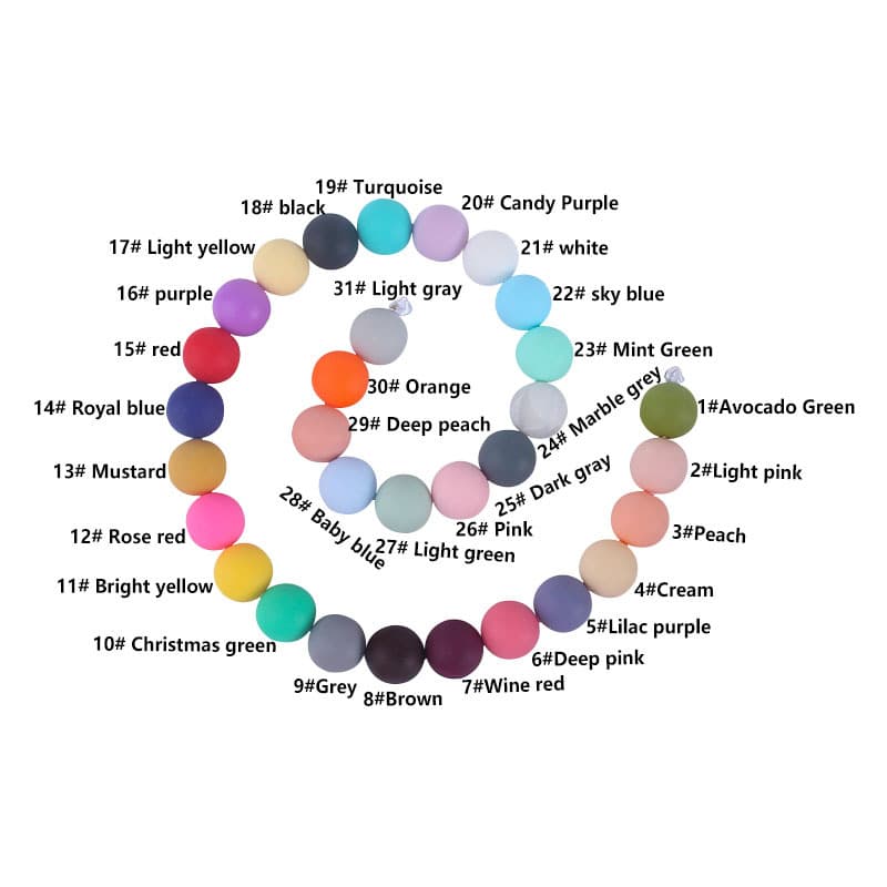 15mm silicone bead teething toy, teething bracelet, pacifier chain, necklace, accessory, Amazon DIY jewelry accessories.