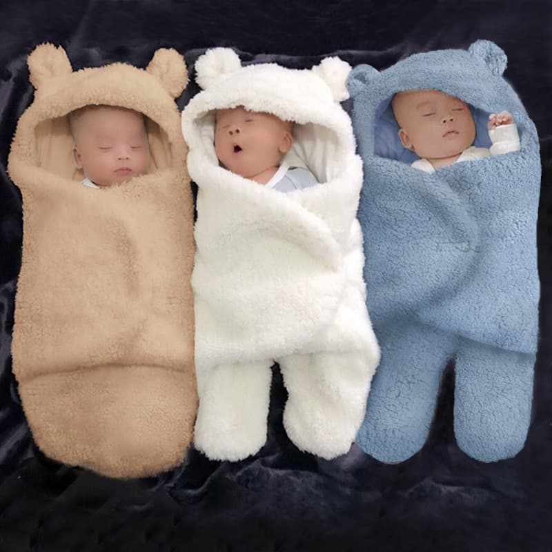 Newborn Baby Wrap Pure Cotton Filling Lamb Velvet Warmth Infant Carrier Blanket Baby Soft Plush Spring Autumn Winter Suitable for 0-3 Years Old
