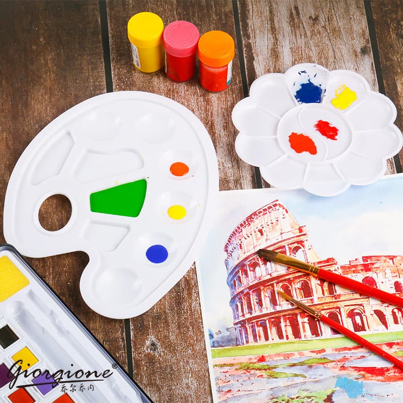 Jiorgione 12 Grid Plum Blossom Color Palette 10 Grid Acrylic Watercolor Pen Water Powder Mixing Box Wholesale White Shape
