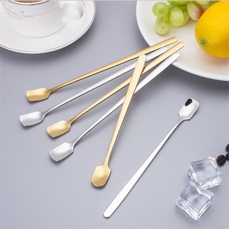 Stainless Steel Coffee Spoon, Dessert Stirring Spoon, Long Handle Small Round Spoon, Small Square Spoon, Ice Cream Square Head Spoon