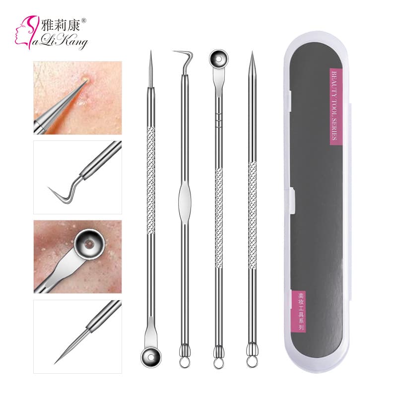 Factory Direct Supply Acne Clip Acne Needle 4-Piece Stainless Steel Blackhead Needle Double-Headed Acne Needle Beauty Tools