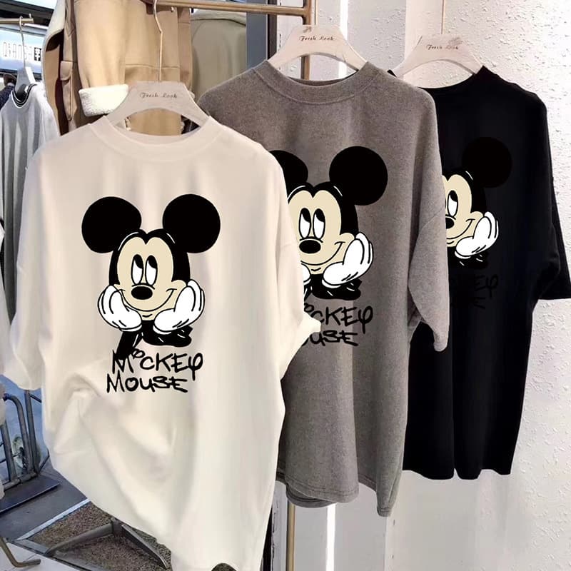 Women's Loose Fit Printed White T-Shirt Short Sleeve Base Shirt Spring Summer Fashion Trend Polyester Fiber Cartoon Pattern