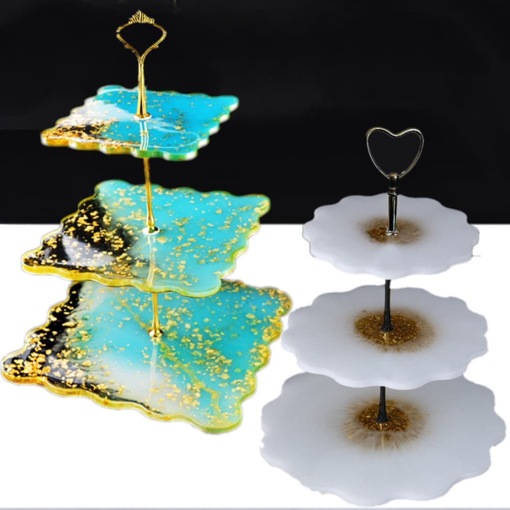 Cross-border Mold Three-Layer Fruit Tray Mold DIY Crystal Resin Pouring Tray Stand Display Rack Tableware Silicone Mold