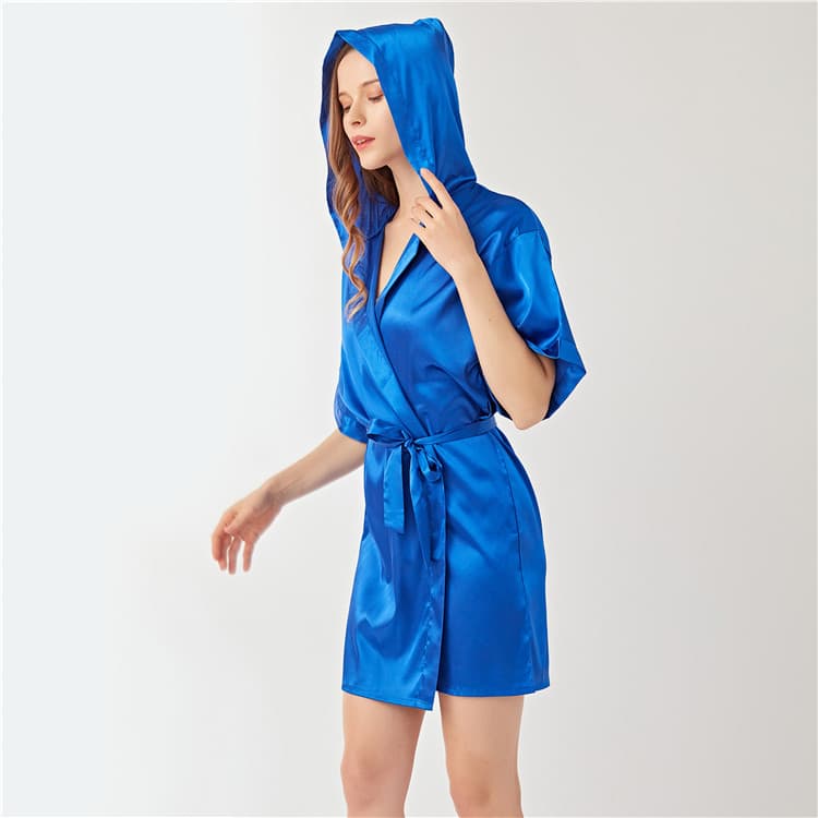 Women's Hooded Robe, Imitation Silk Solid Color Thin Bathrobe with Hood, Hotel Open-Front Loungewear, Amazon