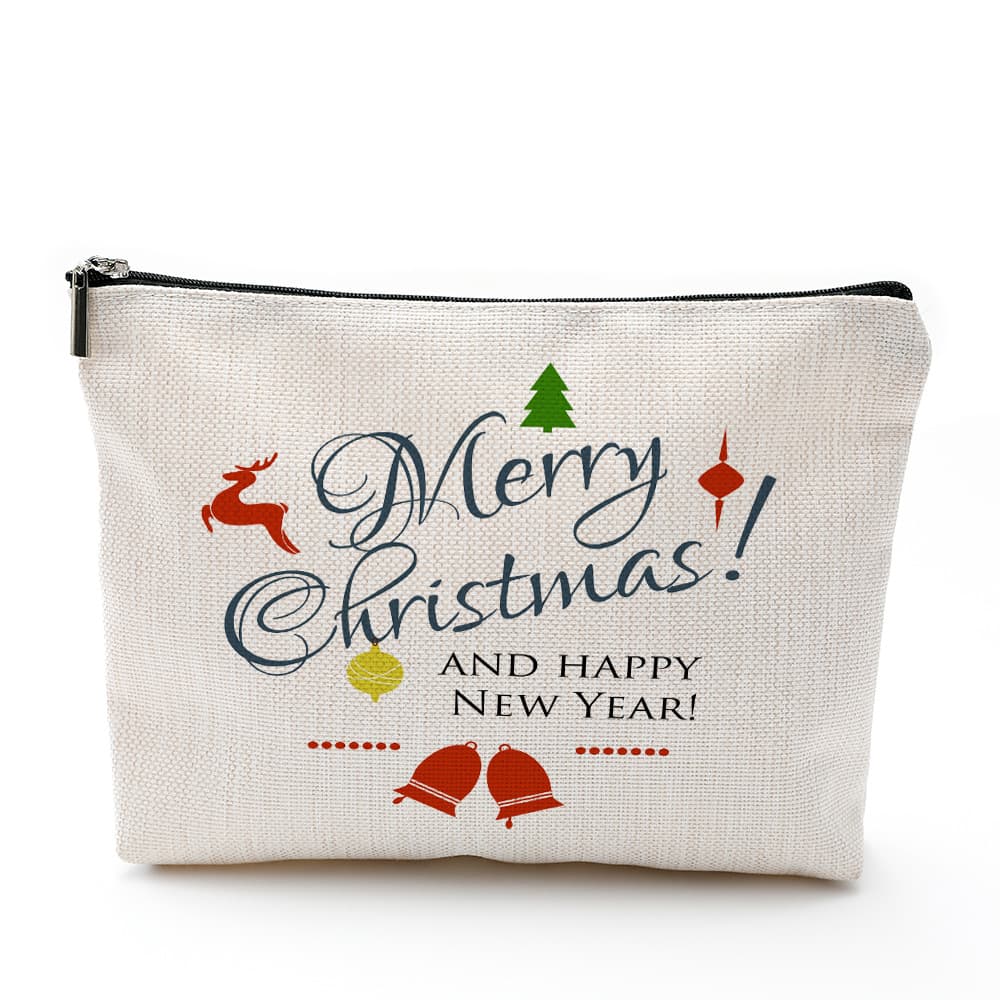 Christmas-themed waterproof cotton and linen zippered cosmetic bag/jewelry storage bag/travel toiletries storage bag