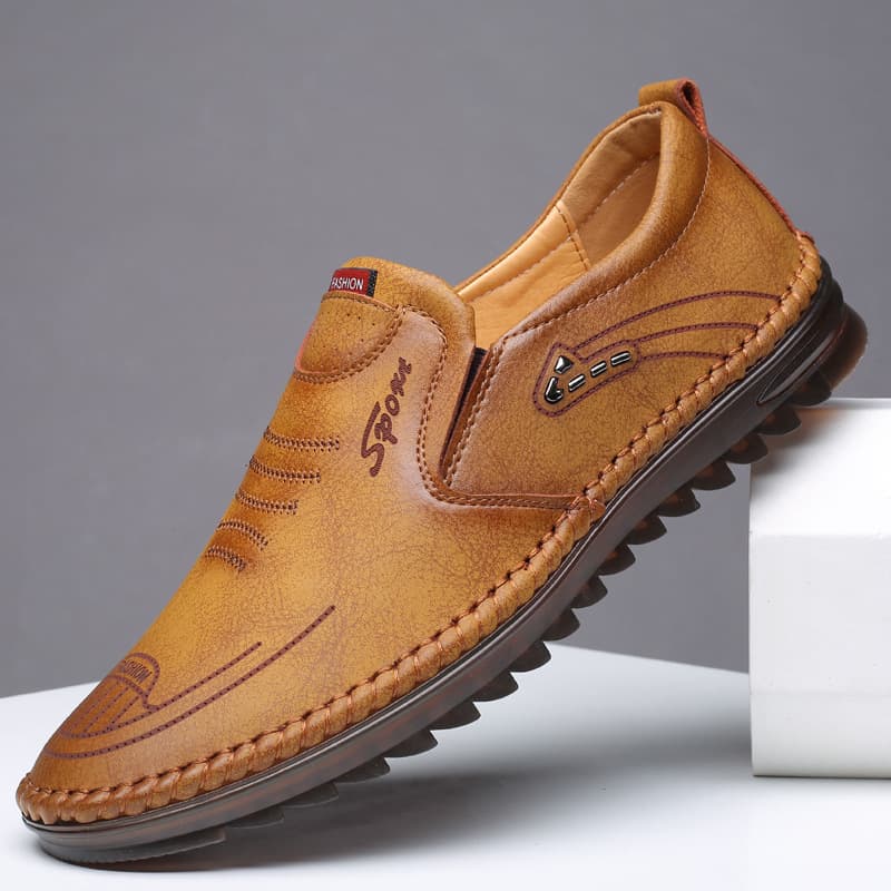 Spring Men's Shoes Soft Sole Soft Face British Style Breathable Lightweight Casual Driving Trendy Shoes Rubber Upper Material