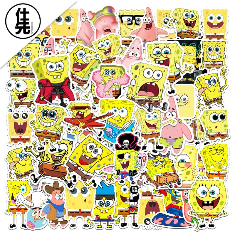 60-Piece SpongeBob SquarePants Waterproof Cartoon Stickers for Fridge Bicycle Laptops Cute Design Personalized Notebook Stickers