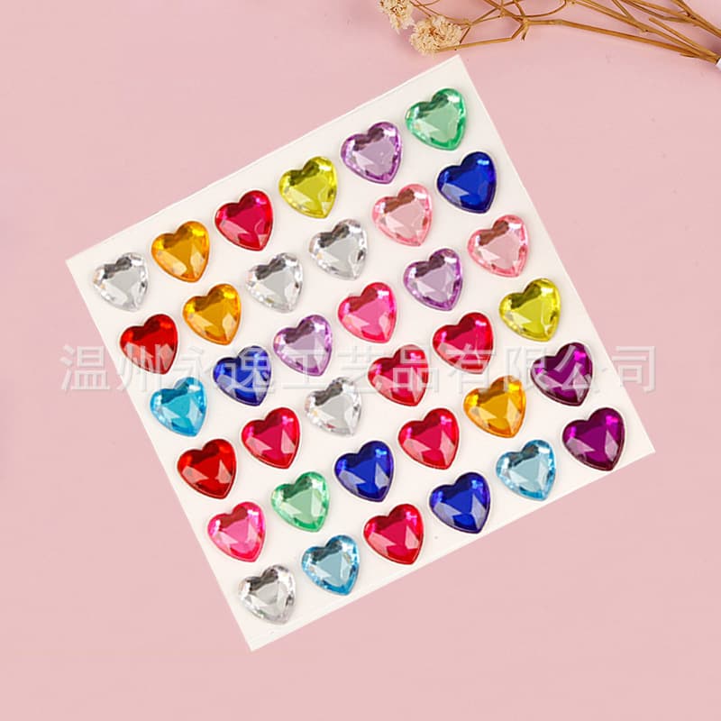 10MM 36-Piece Heart-shaped Children's DIY Face Scrapbooking Decoration Adhesive Acrylic Diamond Stickers