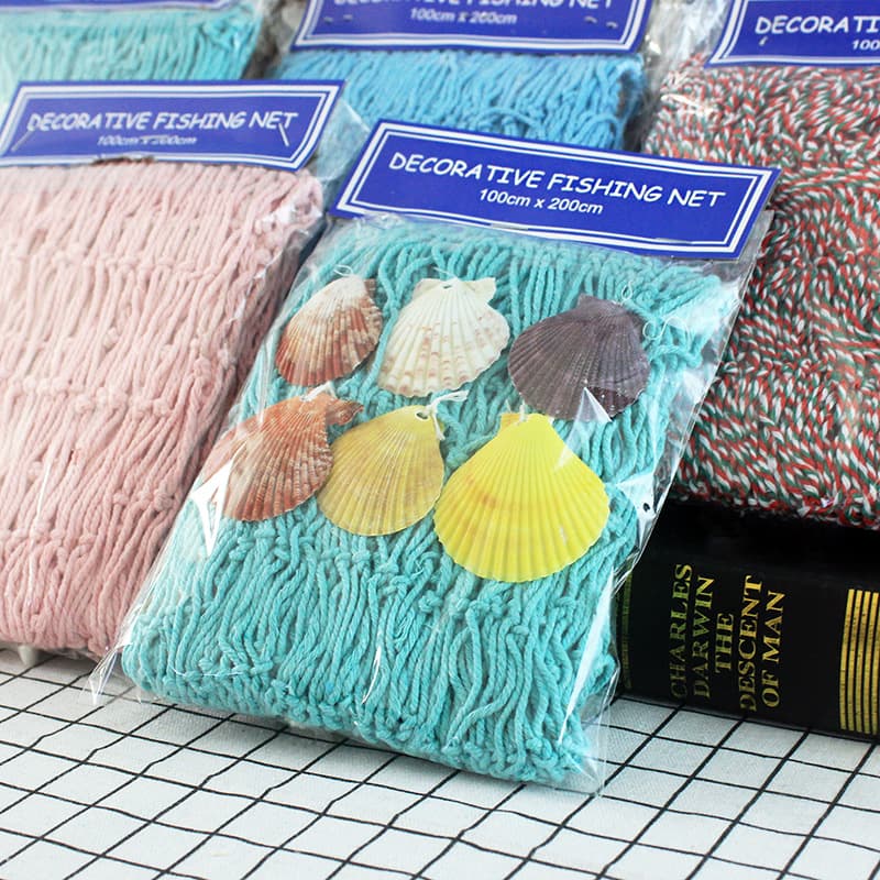 Factory direct sales of Mediterranean style hemp rope decorative fishing nets, colorful nets, seashell mesh wall decorations, creative backgrounds.