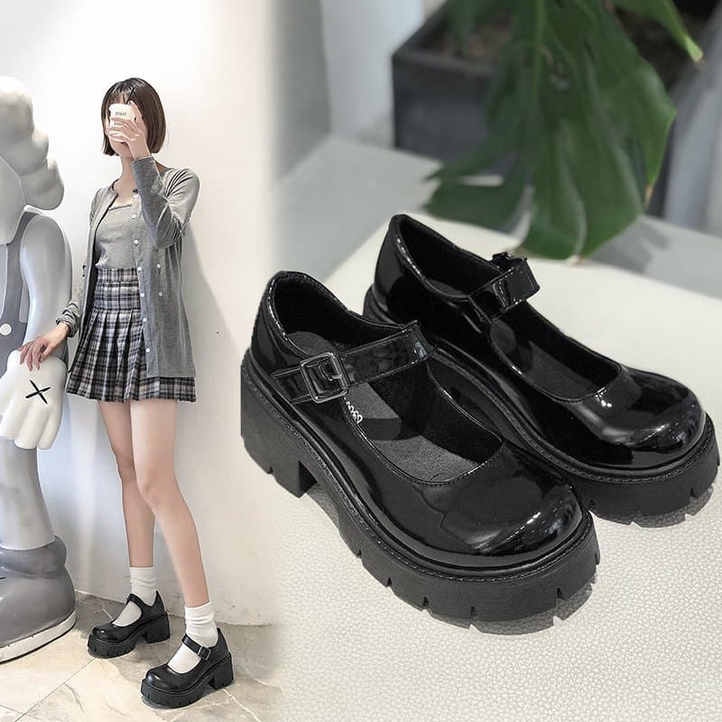2022 New Preppy Style Mary Jane Shoes Women's Small Single Shoes Thick Sole Vintage Leather Summer Flats Rubber Upper