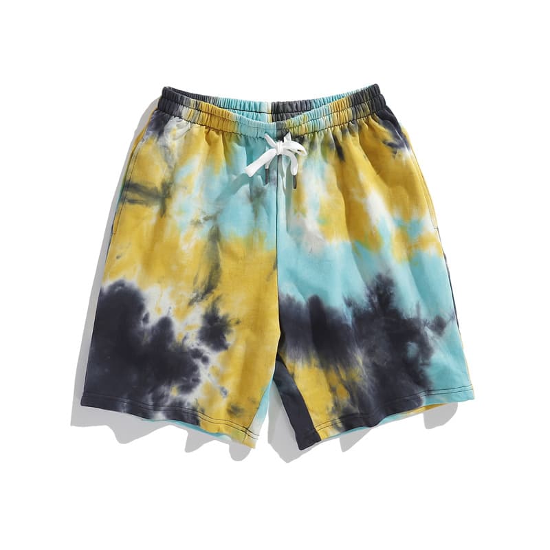 Men's Summer Tie Dye Shorts Drawstring Loose Print Trendy Five-Quarter Pants Blank Style Cotton Blend Casual Hip Hop Style