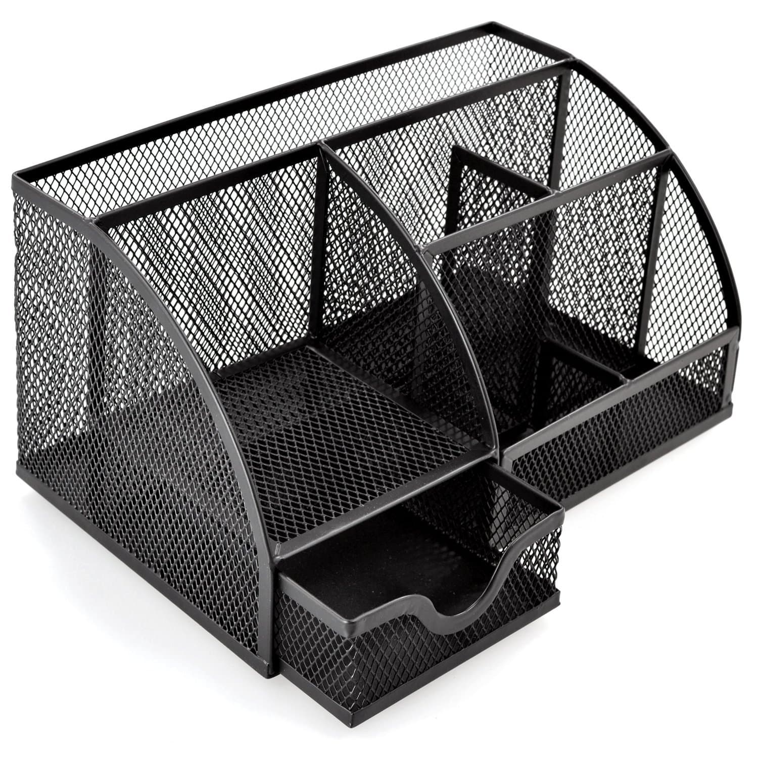 【】Metal Wire Mesh 7-grid Combination Storage Box with Drawer Multi-functional Stationery Organizer