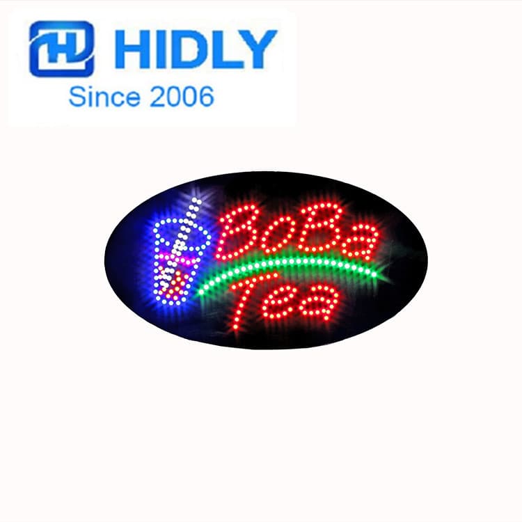LED BoBa Tea signage, illuminated sign for milk tea shop, illuminated sign indicating "Open for Business"