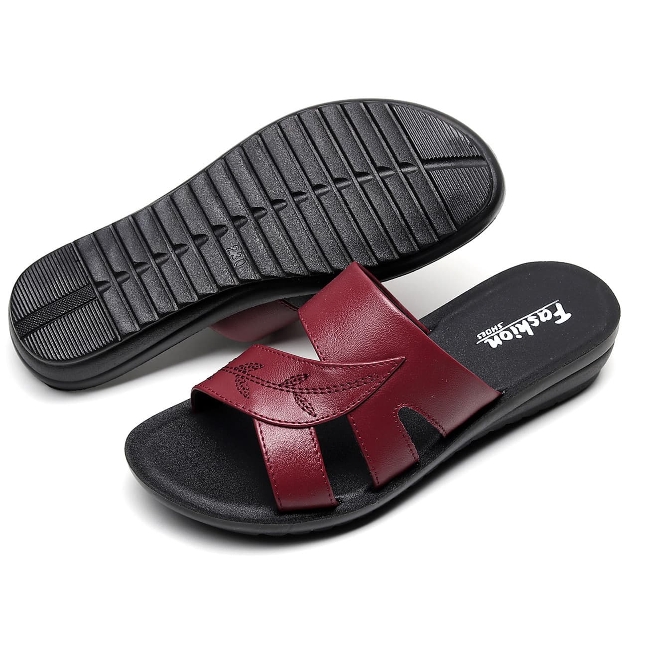 Genuine Leather Flat Sandals for Middle-Aged and Elderly Women, Comfortable Low Heel Slippers for Seniors