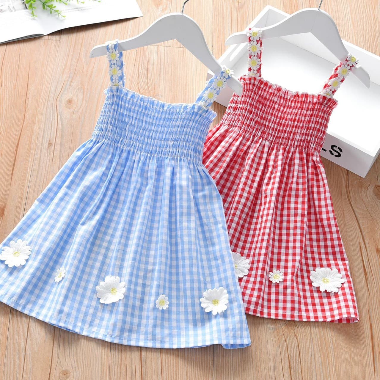 2022 New Daisy Plaid Dress Stylish Women's Tank Dress Baby Summer Trendy Princess Dress Casual Daily Clothing China Origin