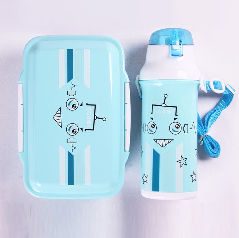 School Student Compartment Rectangular Plastic Lunch Box with Children's Strap Water Bottle Cartoon Bento Box with Cup