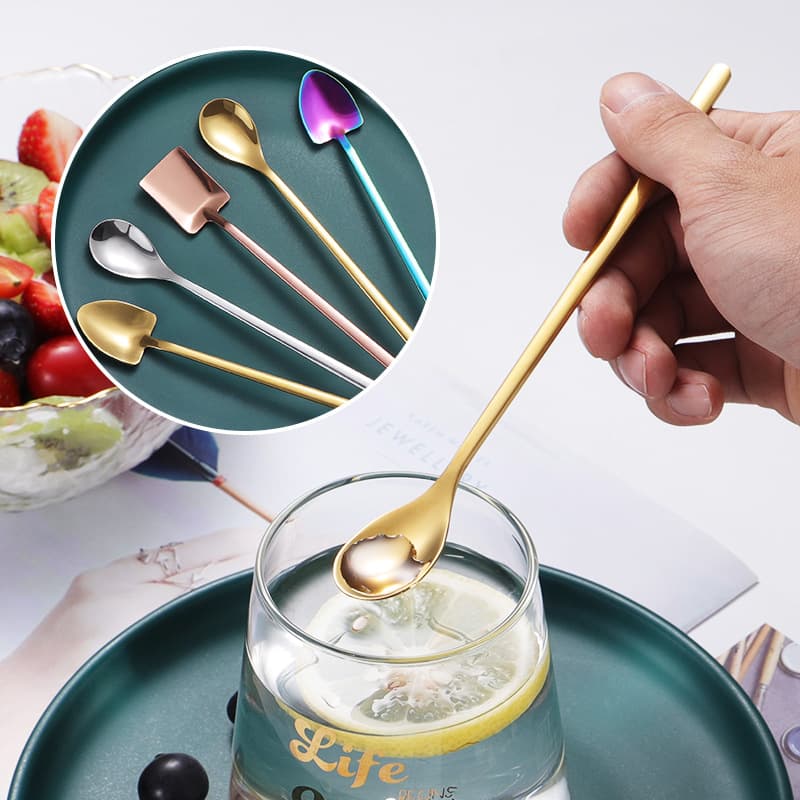Long Handle Stainless Steel 304 Ice Cream Spoon Creative Industrial Style Shovel Spoon Stirring Spoon Dessert Spoon