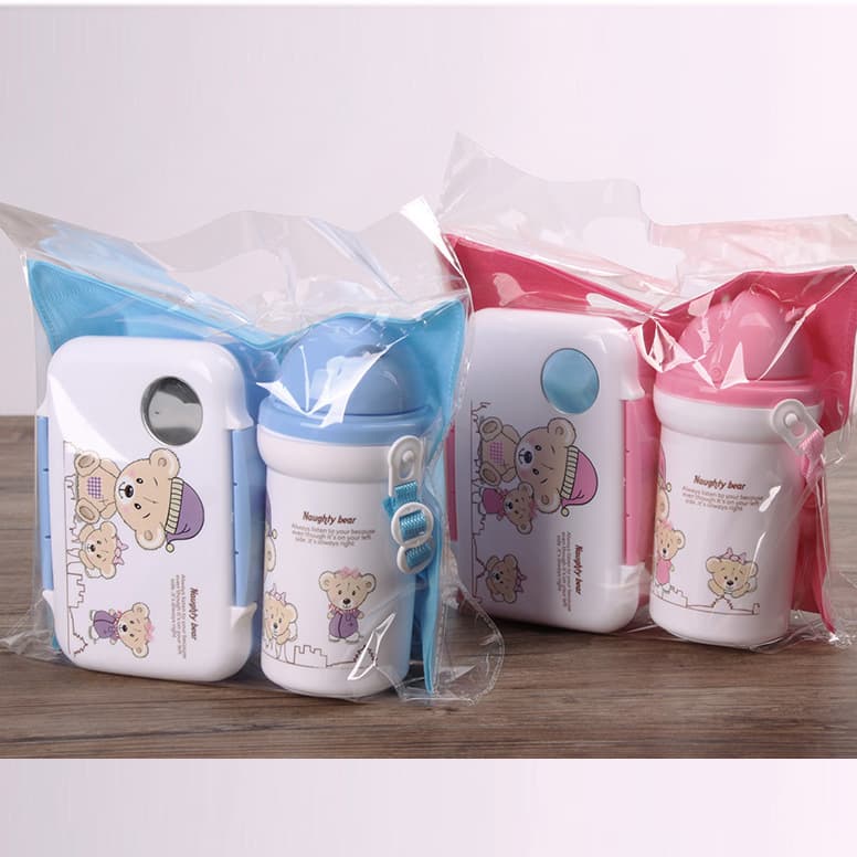 New Kids Cartoon Lunch Box with 500ml Straw Water Bottle, Plastic Bento Lunch Box with Cup Set Wholesale