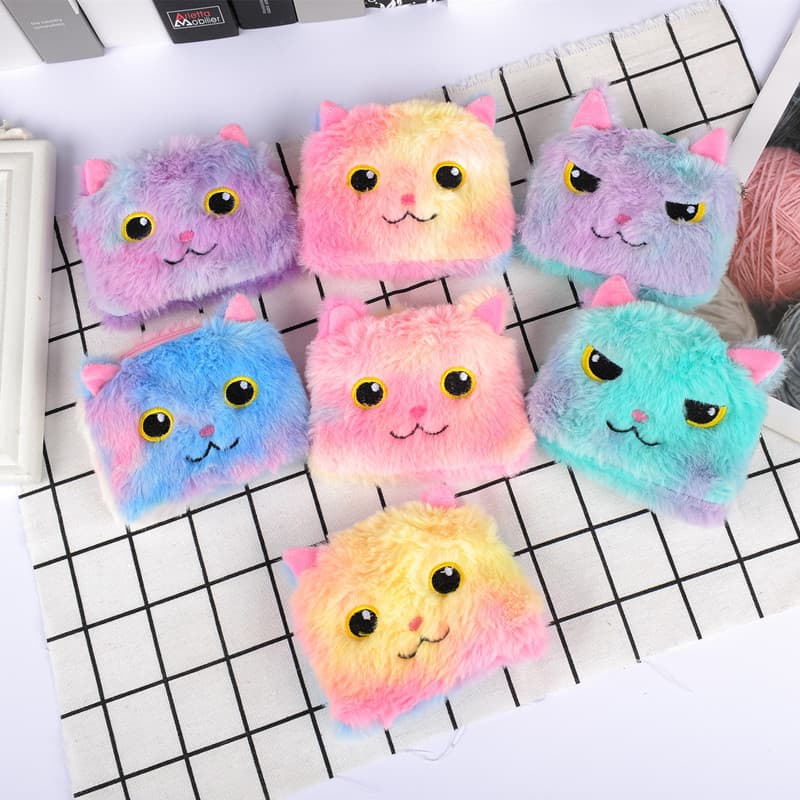 Cross-border laser-colored plush kitten coin purse, coin bag, storage bag, street stall supply, student cute small gift