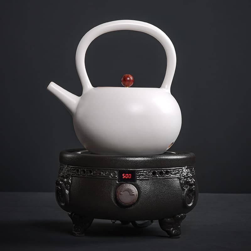 Open Flame Charcoal Fired Handmade Ceramic Tea Kettle Boiling Pot for Stove Top Tea Ceremony Five Elements Large Size Water Kettle