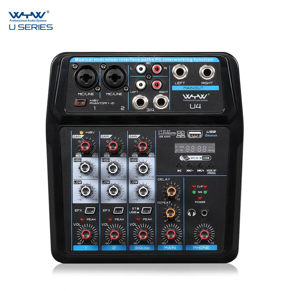 Factory Direct 4-Channel DJ Mixer Audio Mixing Console for Live Streaming Recording Music Mixer