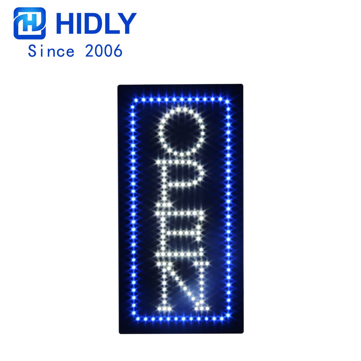 Beijing signage - White vertical OPEN sign manufacturer for storefront window illumination