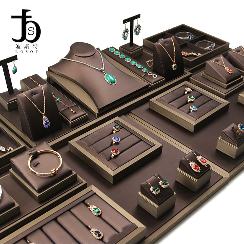 Brown brushed PU leather counter jewelry display props Jewelry ring necklace counter jewelry rack display props