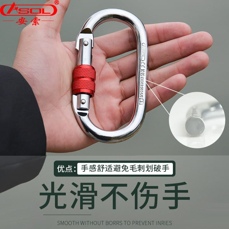 25KN O-Type Main Carabiner for Outdoor Rock Climbing, Screw-Gate Auto-Locking Runway Ring Hardware Compliant with National Standards
