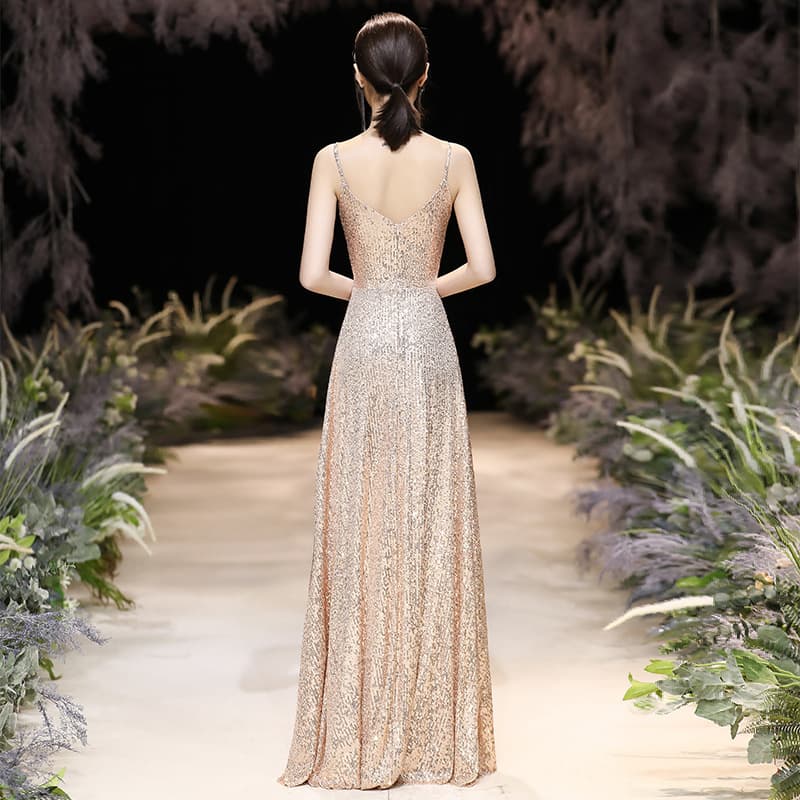 Gold Banquet Evening Gown 2026 New Style Elegant Strapless Hostess Dress with Sequins, Long Formal Evening Dress