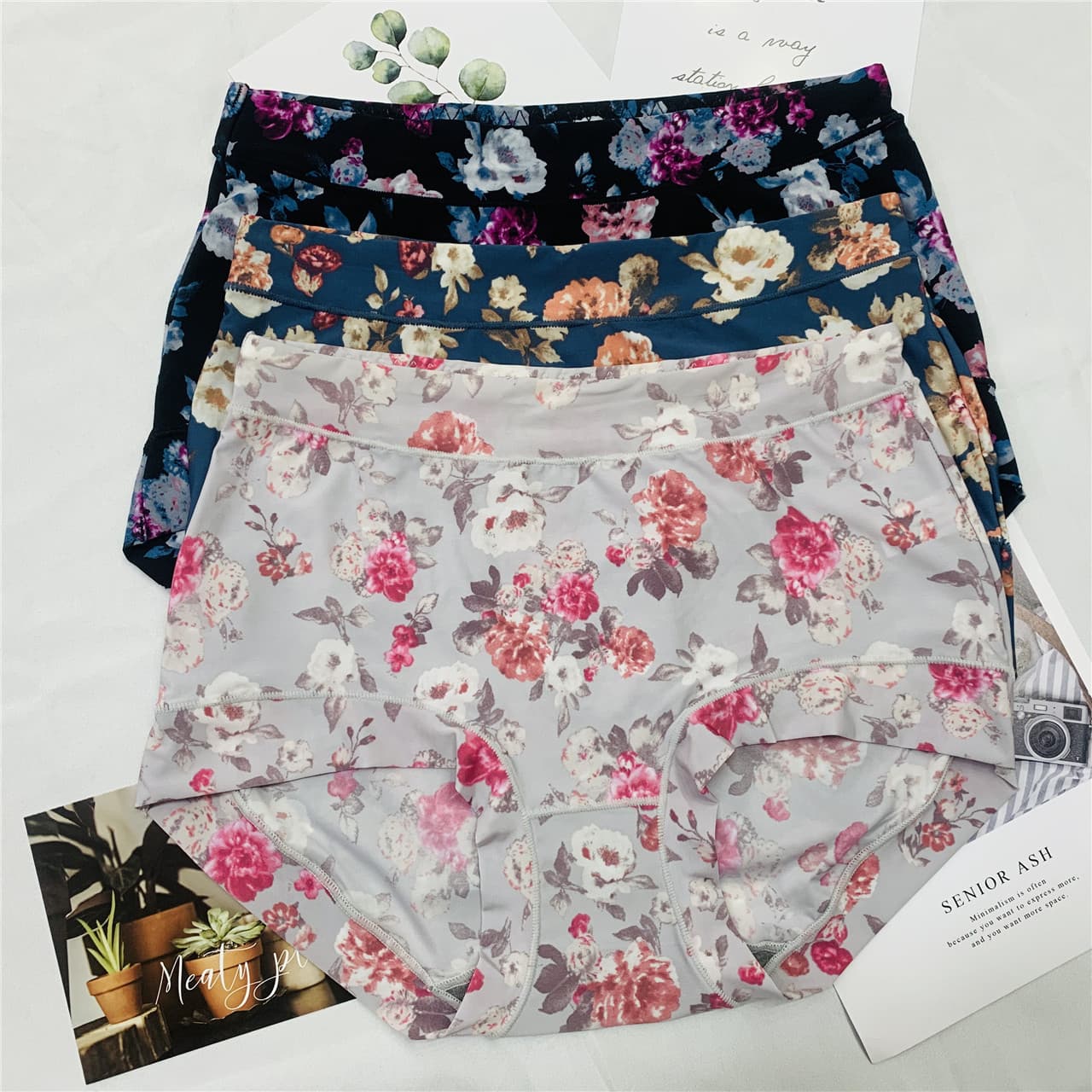Factory Direct Large Size Panties, Ice Silk Printed, Graphene Gusset, Quick-Dry Breathable Seamless High-Waist Women's Briefs