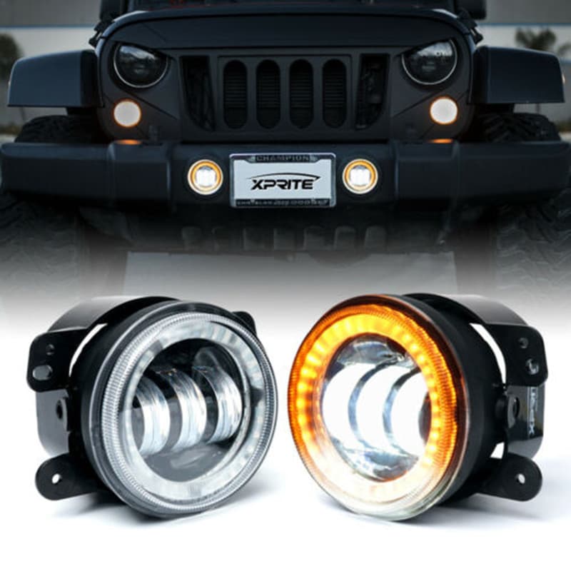 JEEP Wrangler Compatible Car LED Fog Light 4 Inch 30W with Halo Ring Harley Motorcycle Modified Headlight
