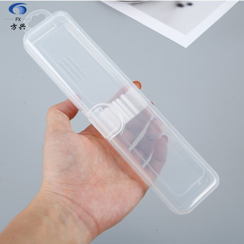 Transparent flip-top portable cutlery box, makeup brush holder, popular spoon and fork storage box with hooks, children's toothbrush box, straw box