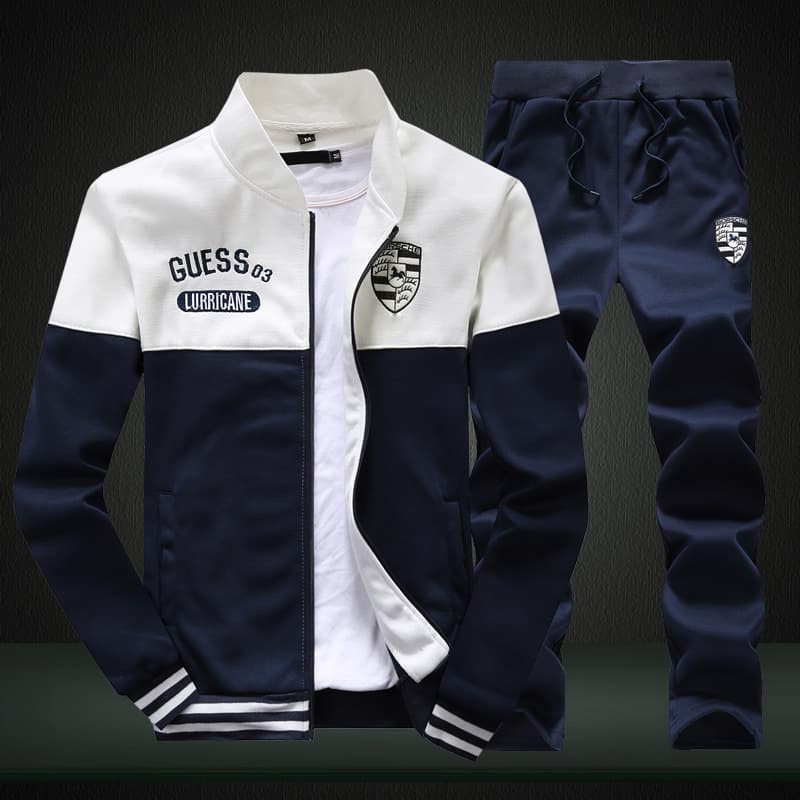 Men's D10 Spring/Autumn Casual Sportswear Set, Fashionable Youth Stand Collar Baseball Jacket Two-Piece Set