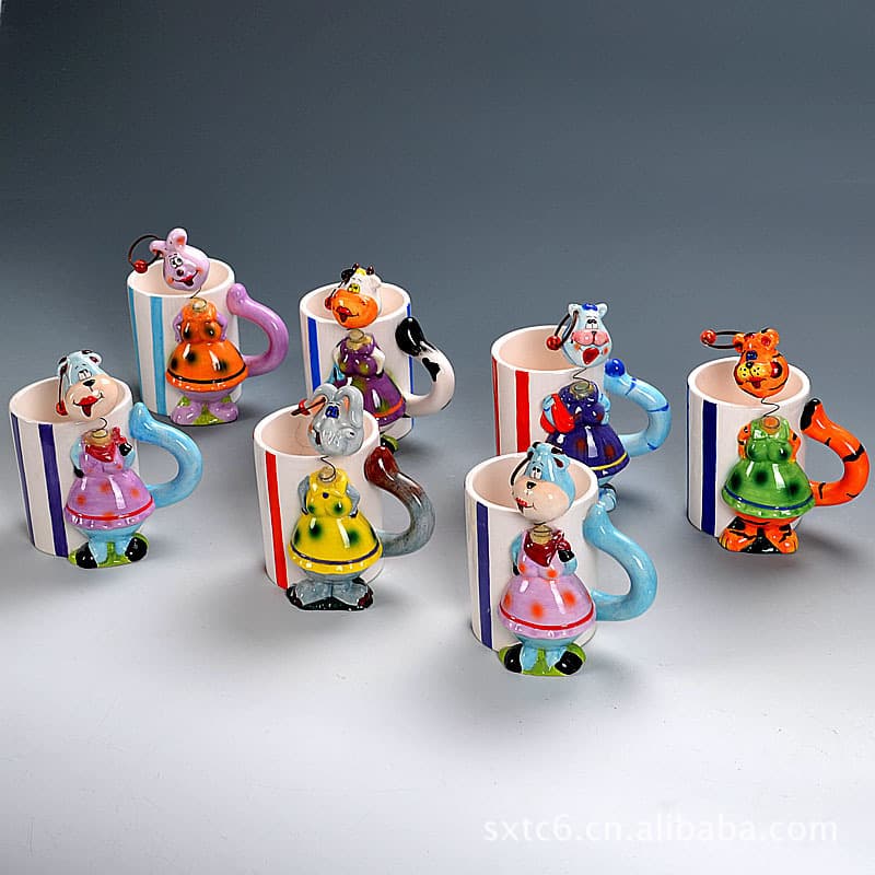 Custom Creative Ceramic Mug with Handle, Cute Quirky Vertical Stripes Animal Cartoon High Appearance Mug
