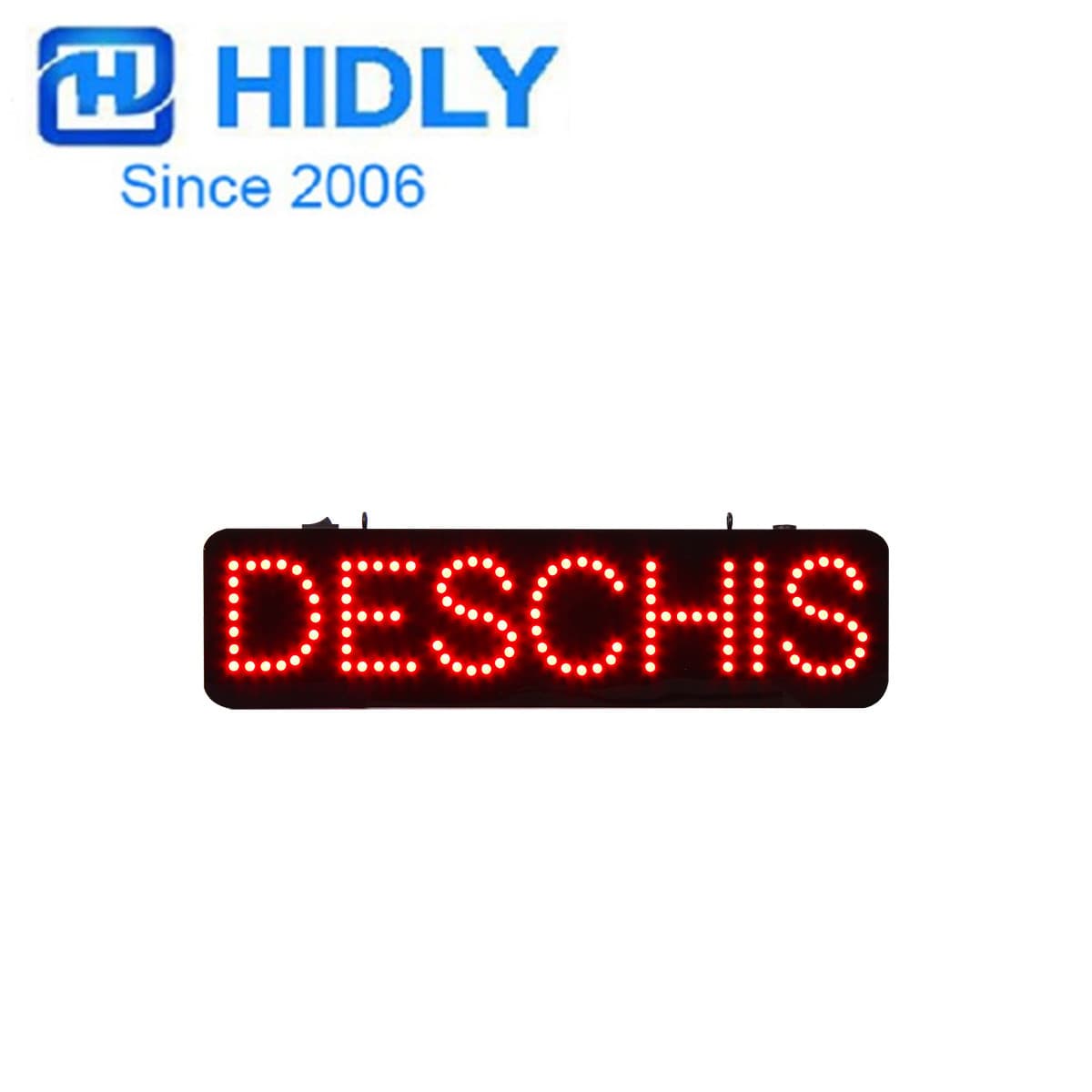 Open" Sign in Romanian "Deschis" with Illuminated Letters, Operating Hours Indicator