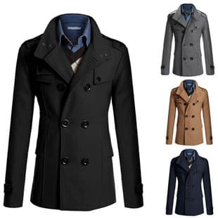 Best-selling Cross-border Stock Amazon New Men's Wool Coat Slim Fit Mid-length Men's Wool Overcoat
