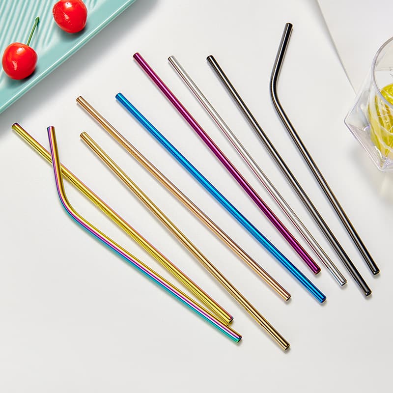 Cross-border 304 Stainless Steel Straws, Manufacturer Wholesale Amazon Colored Milk Tea Coffee Beverage Metal Straw Set