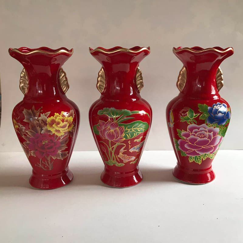 Ceramic Ornament Display Room Decoration Creative Simple Living Room TV Cabinet Red Glaze Chinese Vase Flower Arrangement