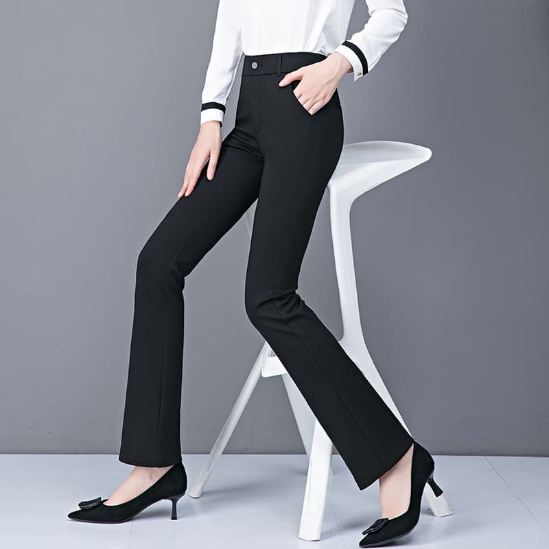 Women's Flared Knit Pants, Straight Loose Fit, New High-Waisted Slimming Cropped Black Pants, Plus Size Bell-Bottoms 9X