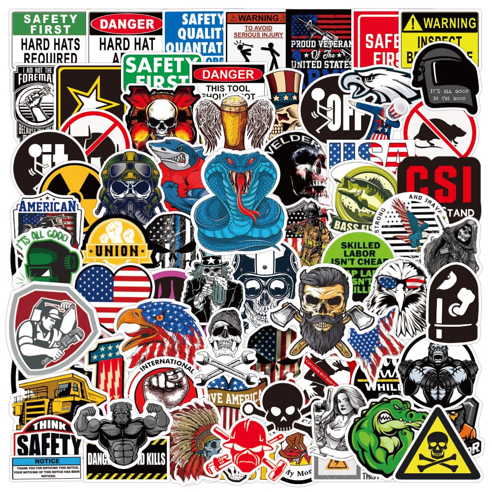 100-Piece Safety Helmet Sticker Toolbox Hard Hat Welding Construction Union Funny Stickers Office Cultural Stationery