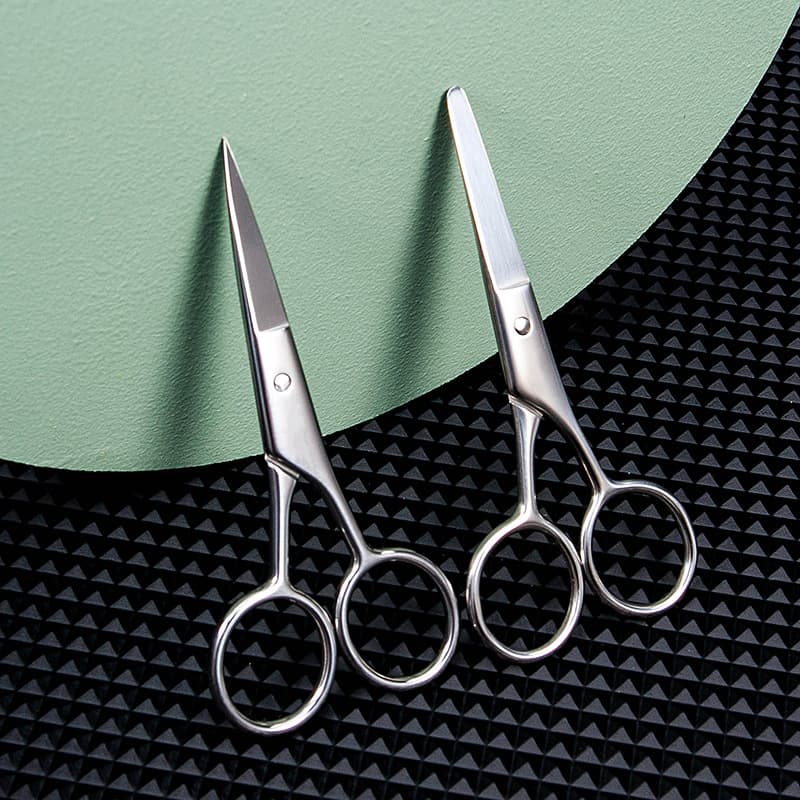 Stainless steel round head nose hair scissors, beard scissors, makeup scissors, eyebrow scissors, small beard scissors, beauty scissors