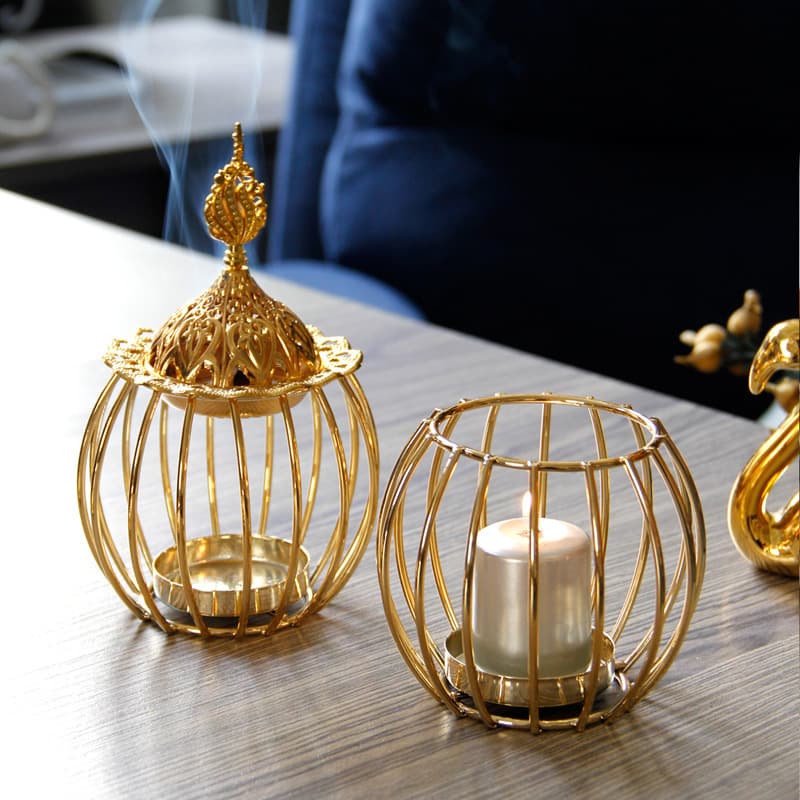 Minimalist Metal Incense Burner Birdcage Modern Middle Eastern Arabic Gold Essential Oil Lamp Candle Lamp Burner Aromatherapy Diffuser