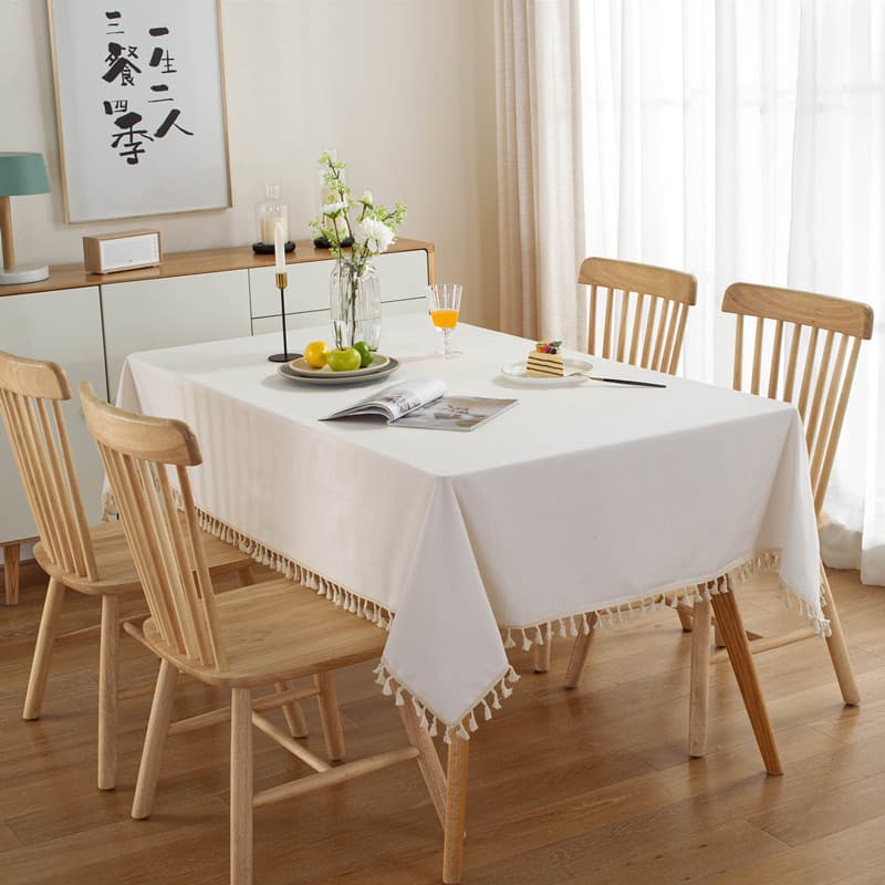 Shein Hot Selling Tablecloth Thickened Modern Simple Pure White Fringe Coffee Table Cloth Dining Table Cloth Factory Direct