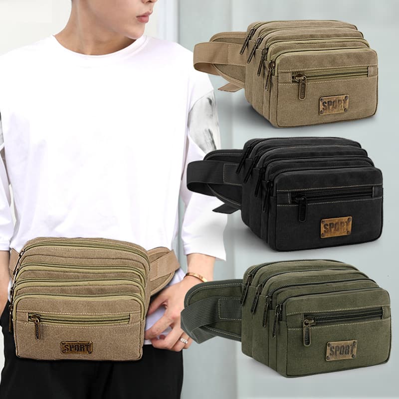Fanyi New Canvas Waist Bag for Men Outdoor Casual Large Capacity Business Cashier Phone Bag Wholesale