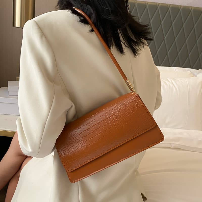 Crocodile Pattern Armpit Bag Baguette Bag 2021 Winter New Style Women's Bag Internet Celebrity Women's Bag Wholesale Shoulder Crossbody Bag for Women
