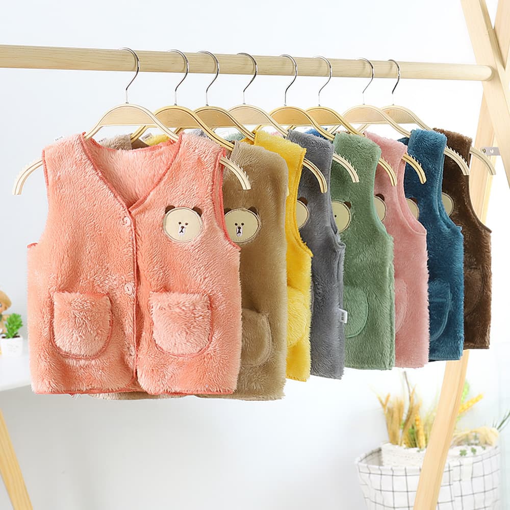 Children's Vest for Spring/Autumn/Winter, Double-Sided Coral Fleece Plush Lined Vest, Korean Style Toddler Sleeveless Jacket