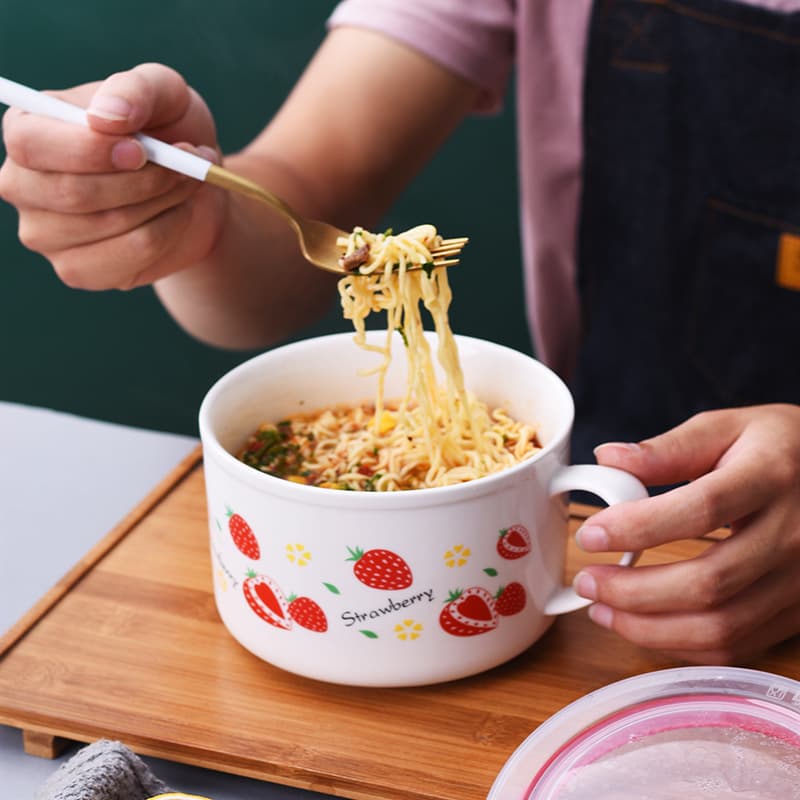 Creative Cartoon Ceramic Lunch Box Student Noodle Cup Bento Bowl Soup Bowl with Lid and Handle Promotional Advertising Gift